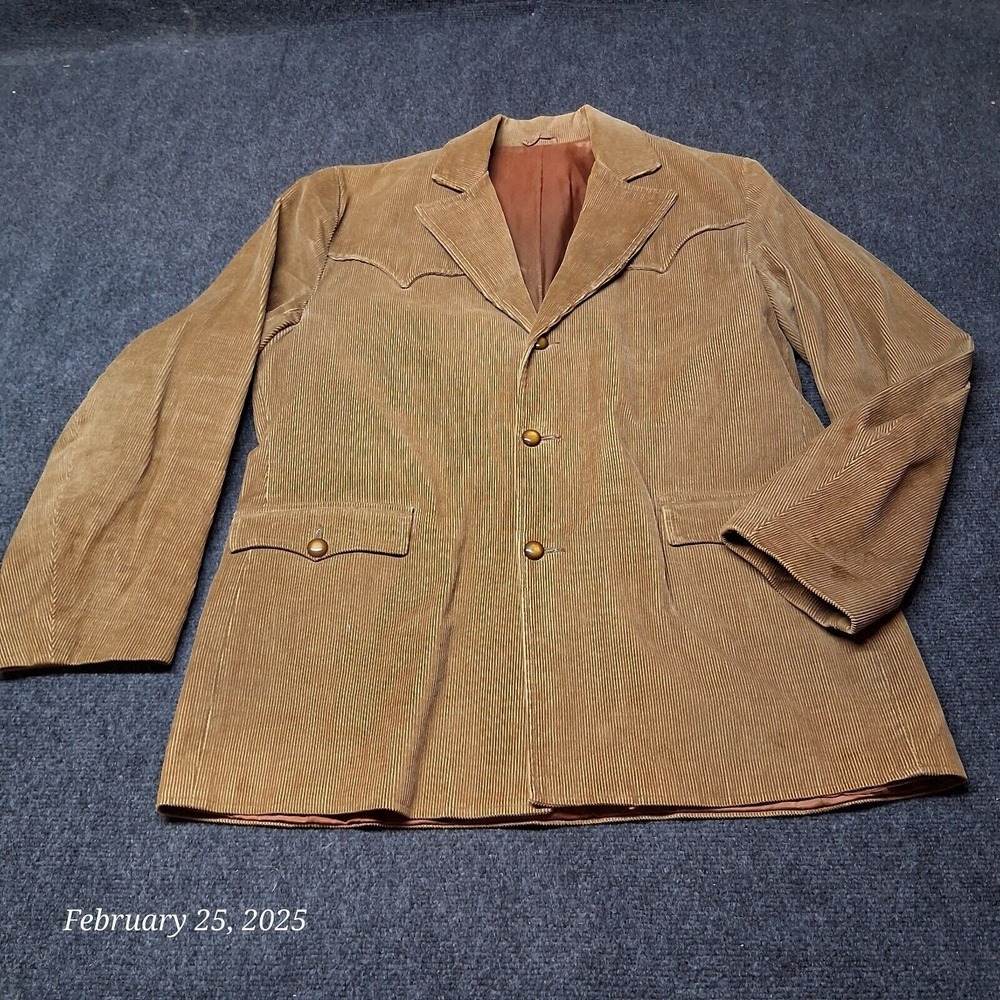 Vintage‎ Pioneer Wear Corduroy Blazer Jacket Men Size 44 Brown Button Close